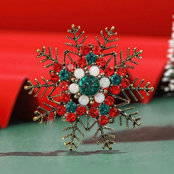 Women Rhinestone Snowflake Brooch Crystal Winter Snowflake Brooch Pin Red - Picture 2 of 6